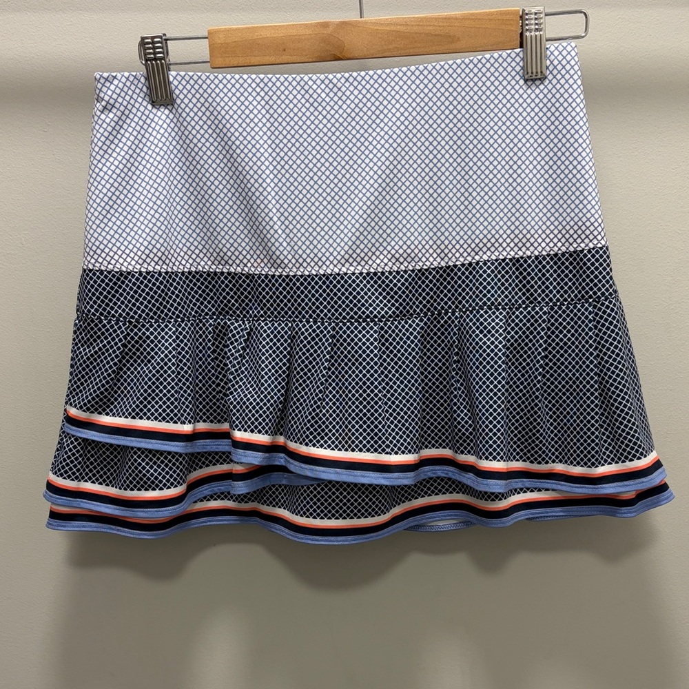 Adorable Lucky in Love Blue/White/Pink Pleated Asymmetrical tennis skirt